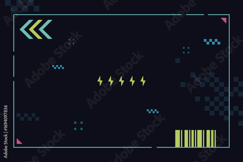 電気マークのおしゃれでかわいい配信画面　ドット絵のポップな背景装飾イラスト　フレーム　スタイリッシュ