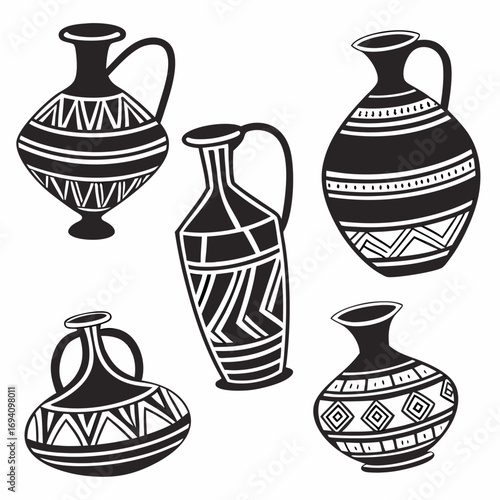 Black tribal pottery vases and jugs amphora