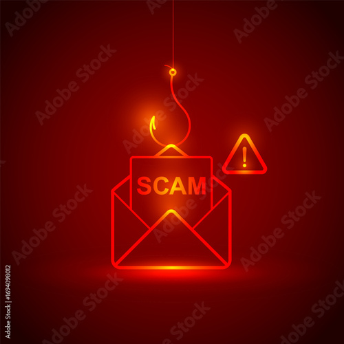 Phishing Email Scam Fraud Vector with Spam Internet Scammer Online Cyber Security