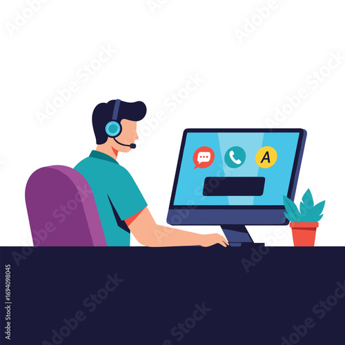 Customer service representative working remotely handling online inquiries and communications
