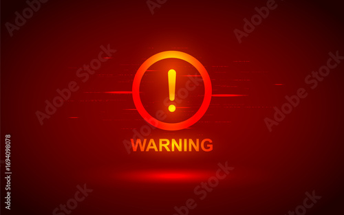 Glowing Red Warning Sign Vector with Light Alert Danger Caution and Attention