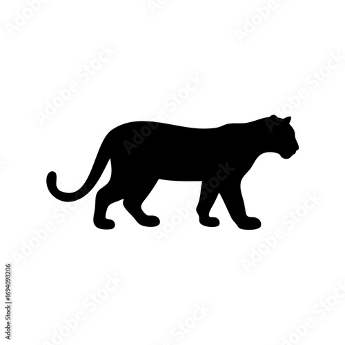 Silhouette of a large cat walking gracefully on a white background