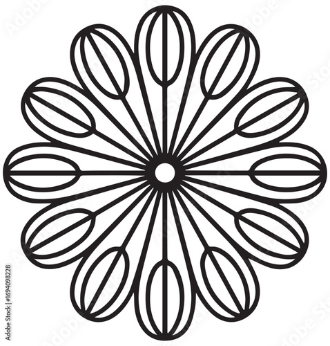 Black and white radial flower design with dots abstract