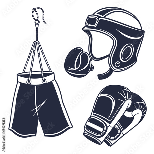 Boxing mma gear silhouettes gloves helmet