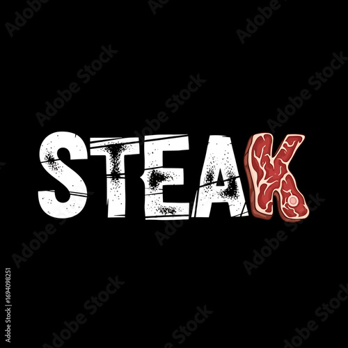 Steak graphic design, wordmark with meaty "K".