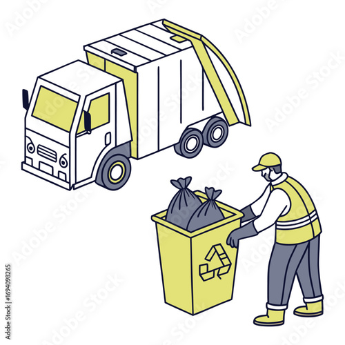 Trash utility, disposal and recycling concept set Vector