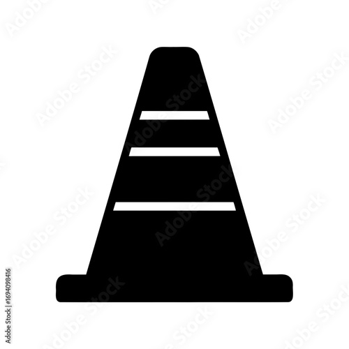 Simple black and white traffic cone icon with three white stripes