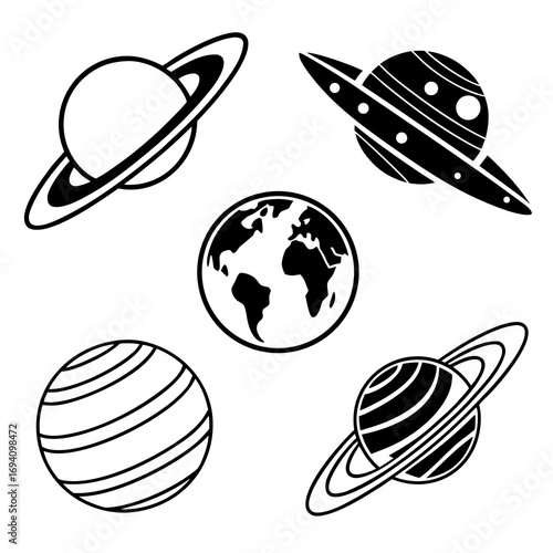 Celestial bodies and ringed planets earth saturn