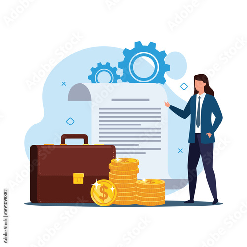 Business professional explains financial success and strategic business operations with growth concepts