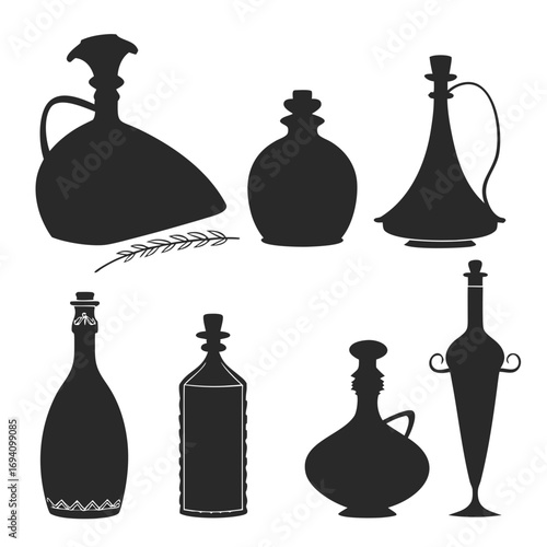 Collection of eight black potion bottle silhouettes