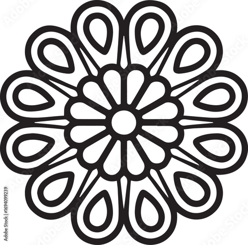 Black stylized flower with bold, curved petals vector