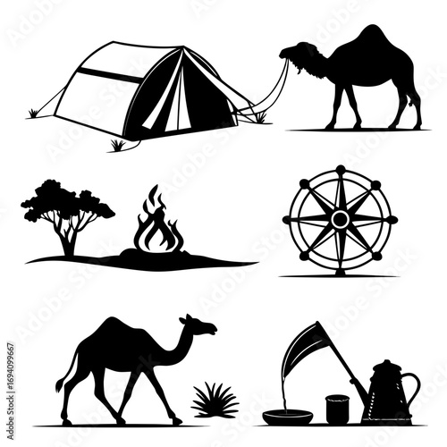 Desert caravan travel scenes camel tent