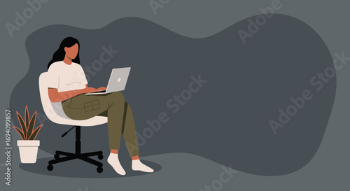 Young woman working remotely on her laptop from home, embodying modern productivity, flexible lifestyle, and digital communication. Ideal for business and lifestyle themes.