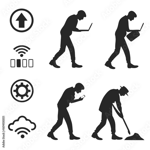 Diverse human activity icons silhouette user interface