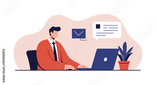 Professional man working on his laptop, actively engaging in online communication and business tasks. Represents productivity, remote work, and digital connectivity.