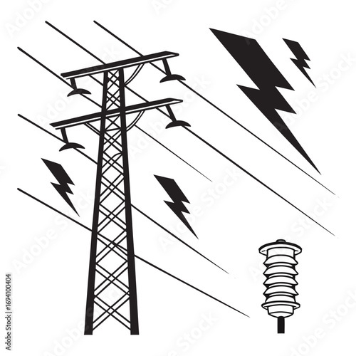 Electric tower wires lightning bolts insulator power lines