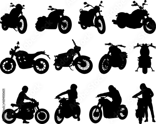set of silhouettes motorcycles in different angles vector
