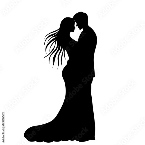 man and woman, bride and groom silhouette vector