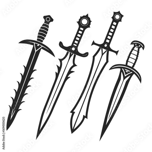 Fantasy sword silhouettes black and white weapon blade