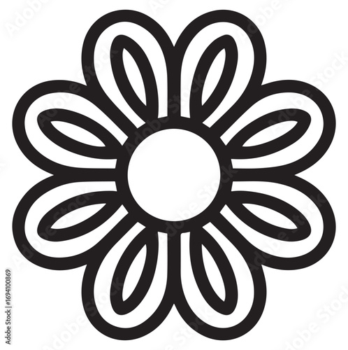 Black and white simple flower with eight rounded petals