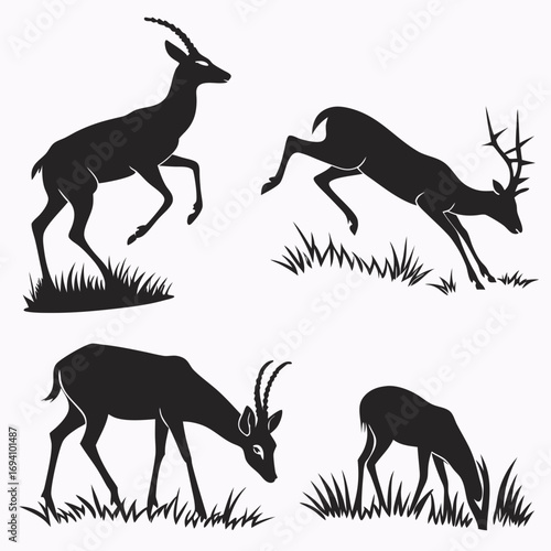 Four graceful deer and antelope silhouettes in motion