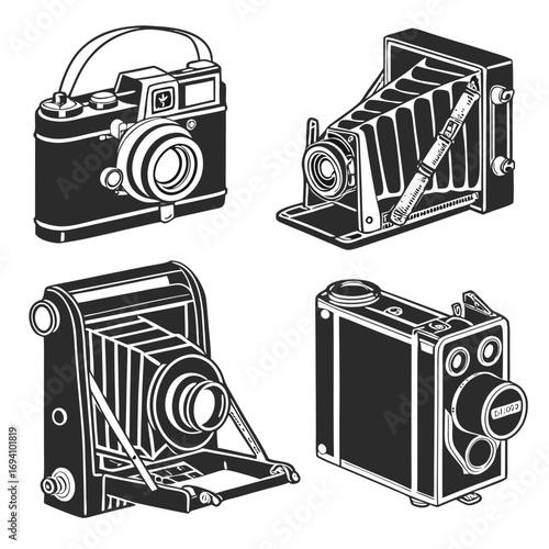 Four vintage camera silhouettes vintage cameras retro cameras