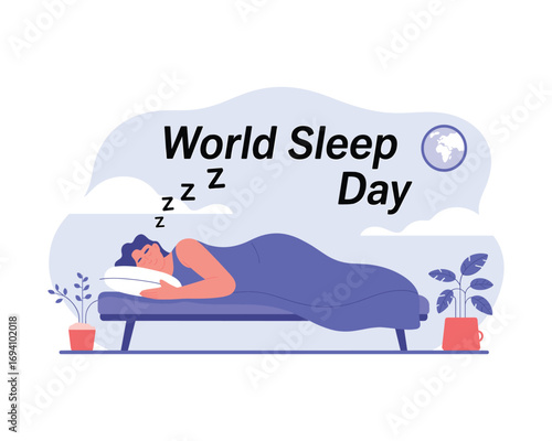 World Sleep Day : An illustration of a person sleeping on the bed.