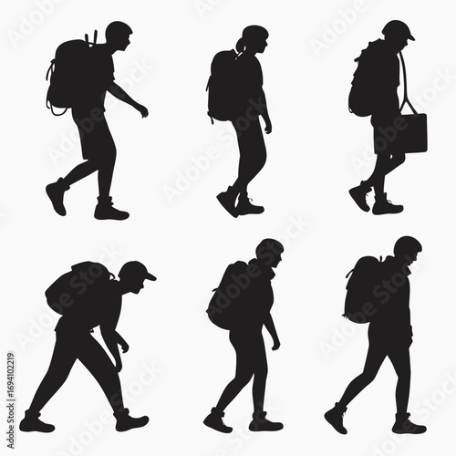 Hikers with backpacks walking hiking trekking