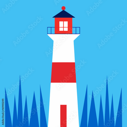 Illustration of a white and red lighthouse