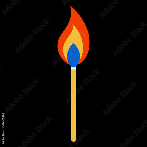 Illustration of a burning match on black background