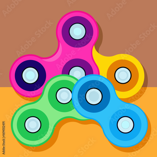 Illustration of colorful fidget spinners