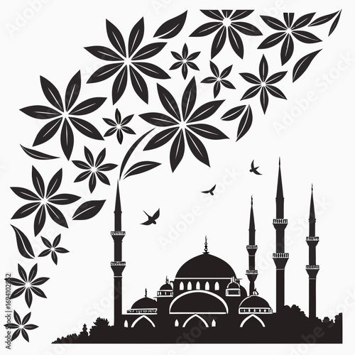 Islamic floral mosque silhouette minarets