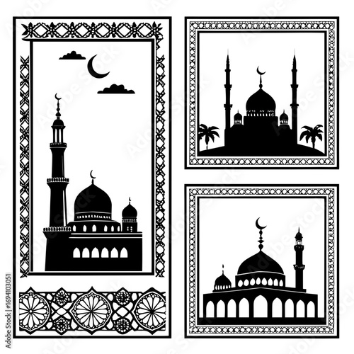 Islamic mosque and crescent moon designs minaret dome