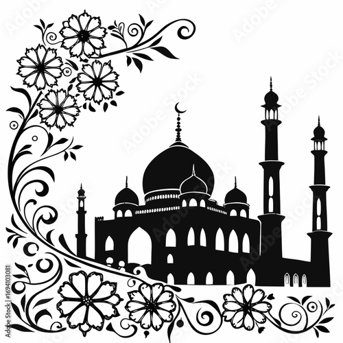 Islamic mosque and floral decorative elements architecture