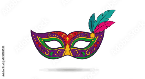 Ornate Mardi Gras Mask with Feathers and Colorful Design.