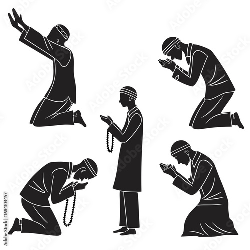 Islamic prayer poses silhouettes muslim