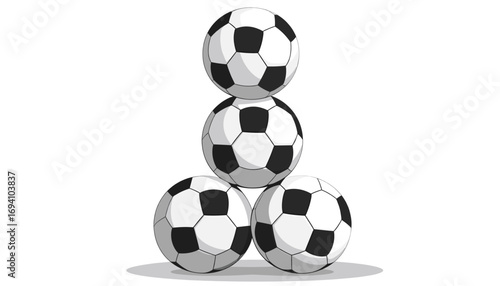 Stack of four soccer balls isolated on white