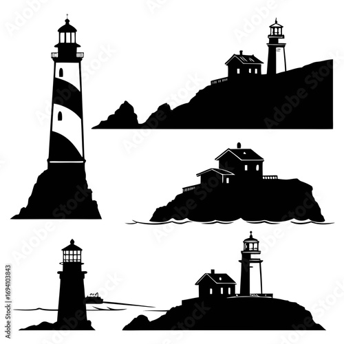 Lighthouses on rocky shores and sea cliffs ocean