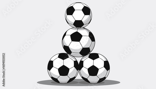 Pyramid of soccer balls with shadow on background