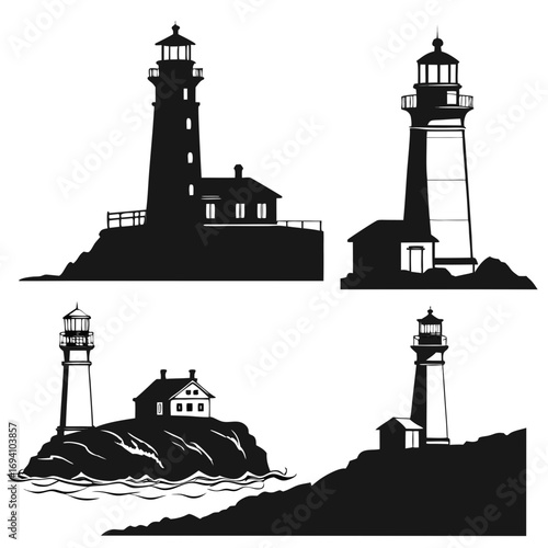 Lighthouses on rocky shores and sea cliffs ocean water