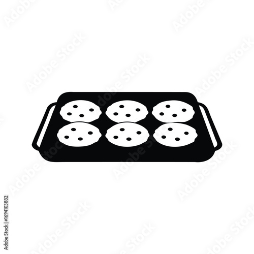 Delicious chocolate chip cookies on a tray, ready to be served, baking tray with cookies silhouette vector illustration
