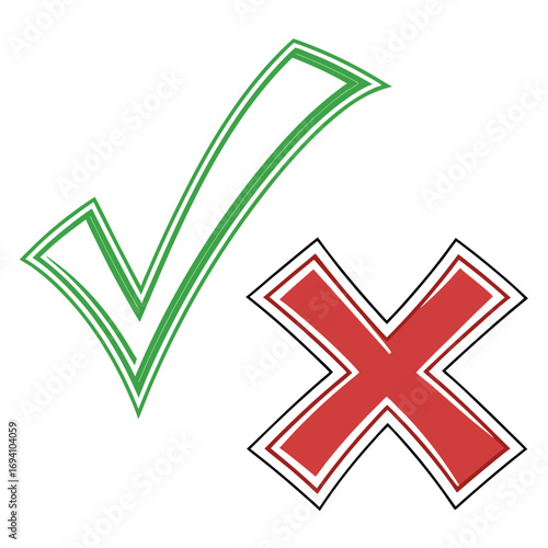 Check mark and cross mark vector illustration for correct and incorrect choices or right and wrong options