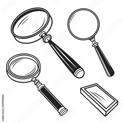 Magnifying glass collection various styles tool lens