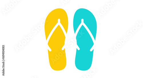 Pair of Yellow and Teal Summer Flip-Flops.
