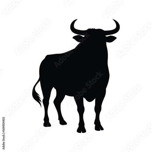 Majestic Bull Silhouette Standing Tall with Powerful Presence on White Background, bull with raised head silhouette vector illustration