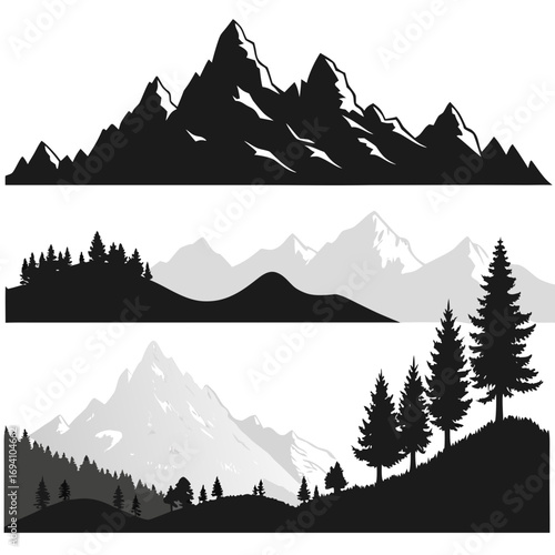 Mountain forest landscape silhouettes mountain range