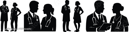 Diverse medical team silhouette set doctors and nurses collaboration meeting 