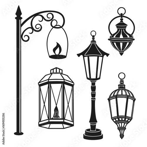 Ornate lantern collection silhouette vintage lamp