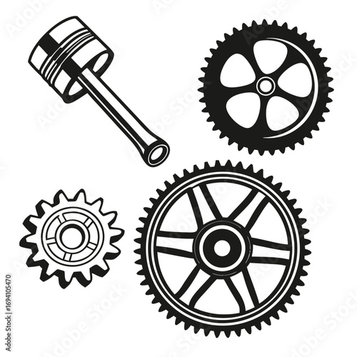 Piston and gears mechanical components engine part