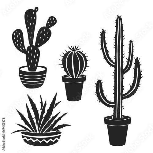 Potted cactus succulent plant silhouettes vector
